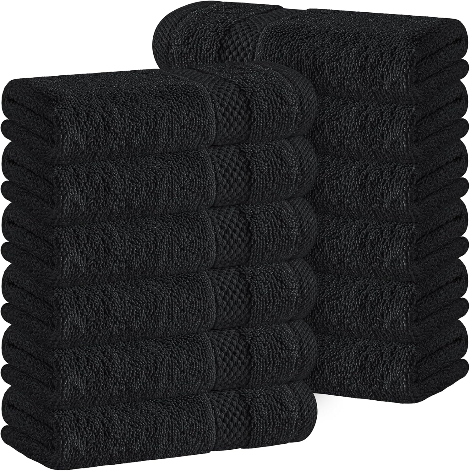 Luxury Cotton Washcloths 13X13 Inch - 650 GSM Turkish Cotton | Hotel, Spa, Bathroom Face Towel | 12 Pack, Black